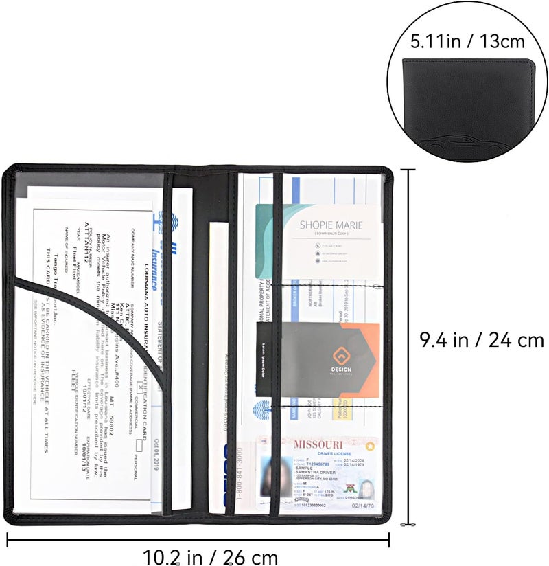 Miunice Car Registration and Insurance Holder, Premium Pu Leather Vehicle Glove Box Organizer - for Driver License, Cards & Essential Documents (L-Black) - Image 2
